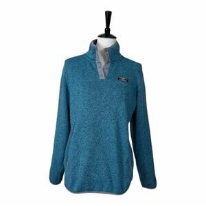 L.L.Bean Fleece Knit Pullover Quarter Snap Sweater Size Medium Teal Gray Heather